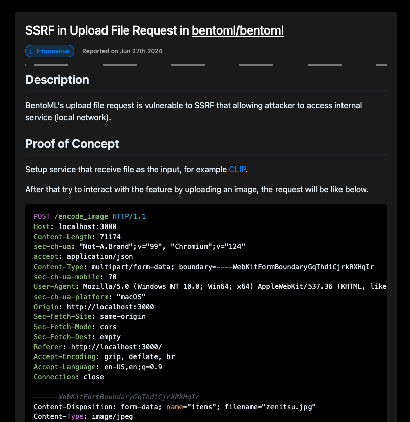 First submission on Huntr.