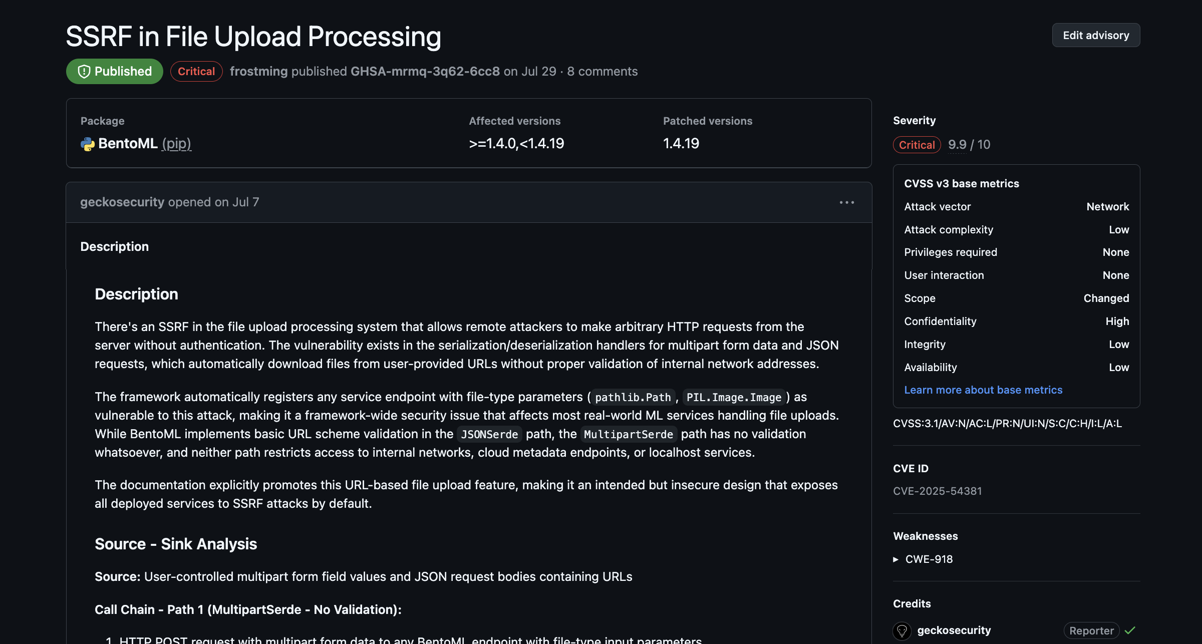 BentoML SSRF context 3